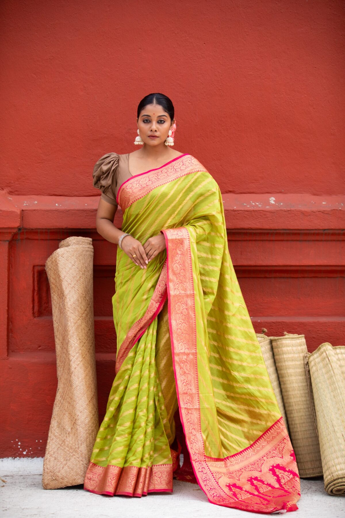 Organza Benarasi With Golden Zari  Meenakari Work
